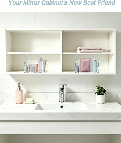 Vista 4 de SUNFICON Bandeja Soporte Organizador de Maquillaje Estuche Expositor de Cosméticos de Mesa Escritorio Tocador Encimera Baño Pared Gabinete Caja