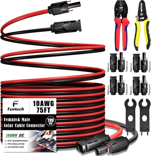 Vista 16 de Cable de extensión solar de doble cable de 6 pies – Conector de panel solar de 10 AWG (6 mm²), con conectores solares IP67 macho/hembra