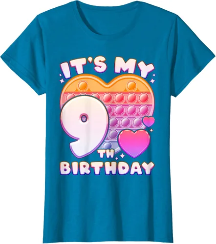 Vista 77 de Pop-it Birthday Girl 9 años de edad, Push it Pop Fidget Bubble Camiseta, Negro