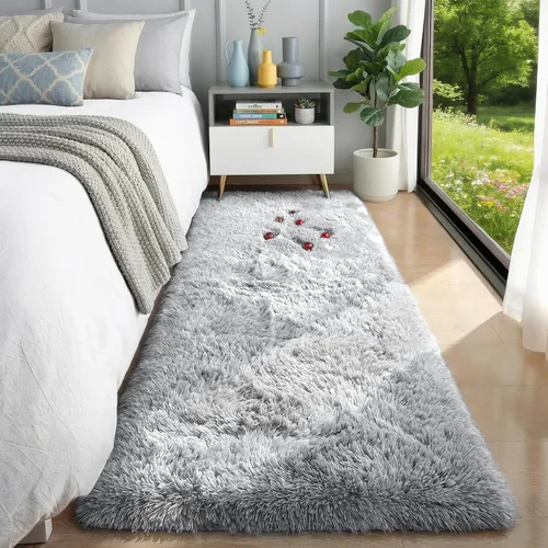Vista 19 de Alfombras grises pequeñas para dormitorio, 2 x 4 pies, alfombras de pasillo lavables de felpa para pasillo 2- Gris