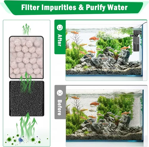 Vista 2 de AQQA Filtro de acuario, filtración de 3 etapas, fabricante de ondas ajustables y oxigenador, bomba sumergible silenciosa de 12 W 115 GPH, filtro