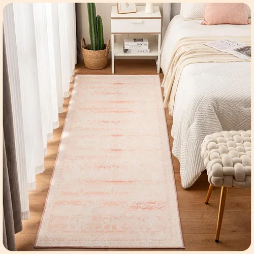 Vista 36 de Istana Alfombra larga antideslizante de 2.5 x 8 para el hogar, para pasillo y cocina, lavable, sedosa y suave al tacto, elegante, color azul y marfil