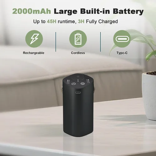Vista 3 de Difusor de aceite esencial sin agua con asa, difusor de aroma para automóvil, hogar, oficina, baño, con temporizador, pequeño difusor de Negro