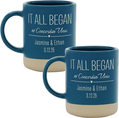 Vista 6 de Let's Make Memories Juego de 2 tazas de gres personalizadas, para el día de San Valentín, para parejas, para bodas, aniversarios, color azul, diseño