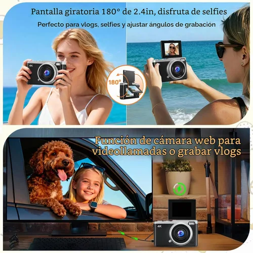 Vista 7 de MaxMango Cámara digital, cámara de vlogging de 64 MP y 2.4 pulgadas para principiantes, pantalla abatible de 180°, apunta y dispara, cámaras Negro