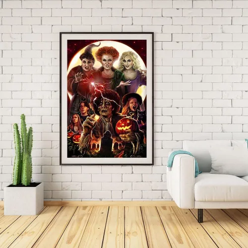 Vista 9 de Kits de pintura de diamantes para adultos, arte de diamantes de imitación, arte de Halloween, lienzo HD para bricolaje, taladro completo 5D