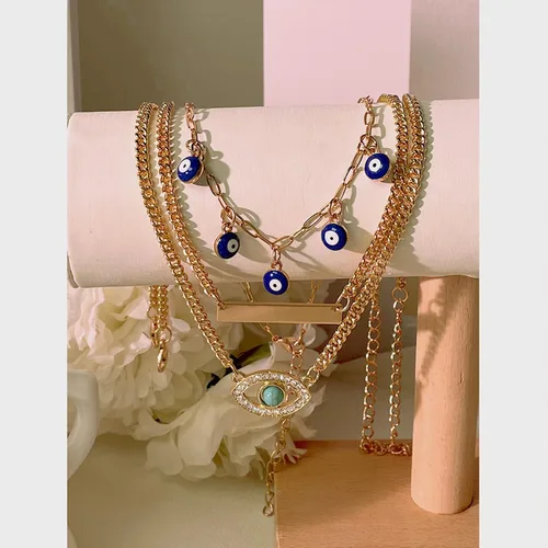 Vista 3 de Long tiantian Collares de mal de ojo para mujer, collar con dije de mal de ojo en capas de oro para niñas, bohemio, playa, media luna, malvado