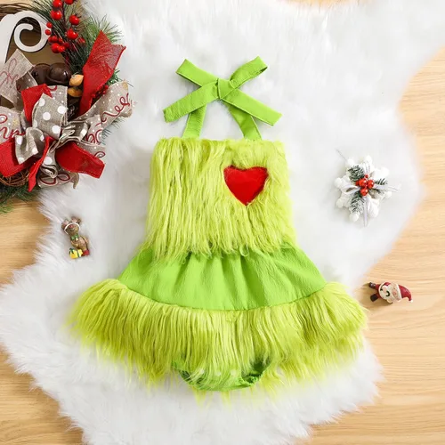 Vista 3 de Disfraz de Navidad para bebé, sin mangas, con cuello halter, vestido de traje de Navidad, regalos