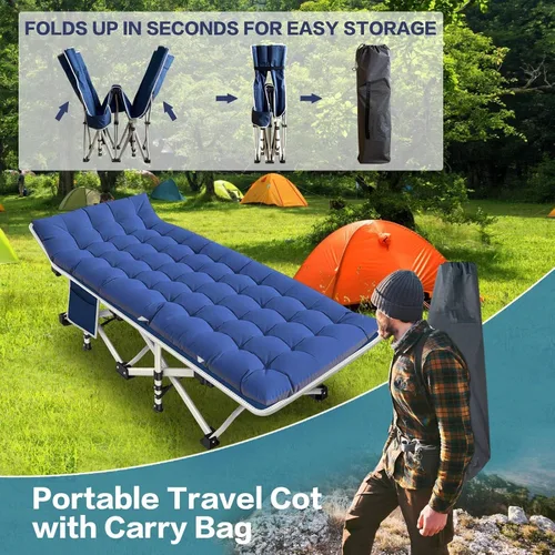 Vista 5 de Paquete de 2 catres de camping con colchón, cama de catre cómoda, catre plegable, catres resistentes para dormir con bolsa de transporte