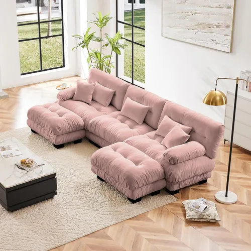 Vista 73 de Otomana beige para sofá modular modular, sofá individual, asiento otomano para sofá modular convertible, sofás de terciopelo para sala de estar