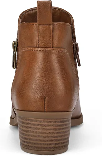 Vista 6 de Mysoft - Botines de tobillo para mujer con tacón bajo grueso y puntera redonda, estilo casual, cómodos, cortos con cremallera lateral PU Coñac