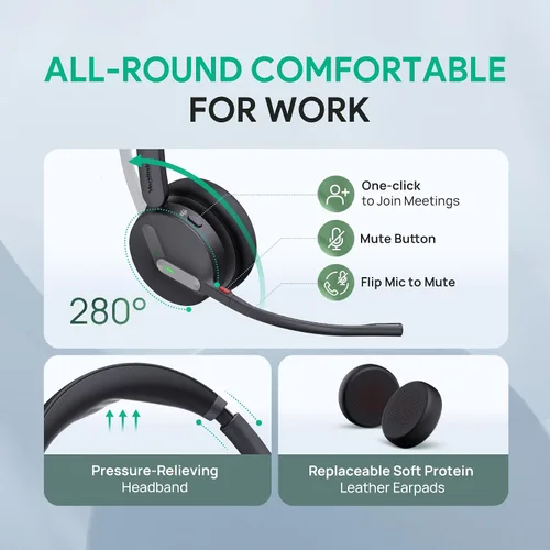 Vista 5 de Auriculares Yealink WH64 DECT & Bluetooth Mono para Equipos, Auriculares Inalámbricos de Largo Alcance de 185m, Micrófono con Cancelación de Ruido