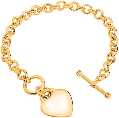 Vista 2 de Savlano Pulsera chapada en oro de 14 quilates con dije de corazón, pulsera de cadena Rolo de 7.5 pulgadas, viene con caja de regalo para mujer