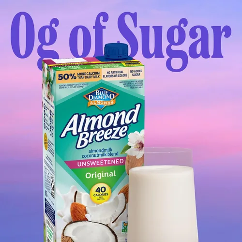 Vista 4 de Mezcla de leche de almendra sin lácteos Almond Breeze, almendra y coco, original sin azúcar, 32 onzas líquidas (paquete de 12)
