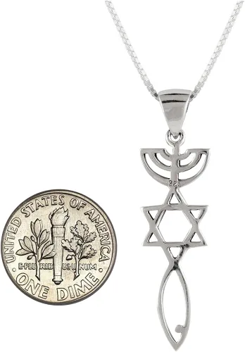 Vista 5 de AJDesign Colgante de plata de ley con sello mesiánico, joyería religiosa espiritual, collar injertado con cadena