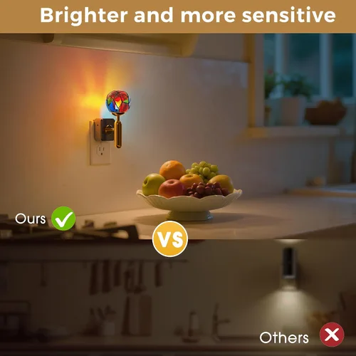 Vista 5 de L LOHAS LED Luz Nocturna con Atenuación Sin Escalones del 0-100%, Luz Nocturna de Vidrio Manchado Enchufable con Sensor de Anochecer a Amanecer, Luz