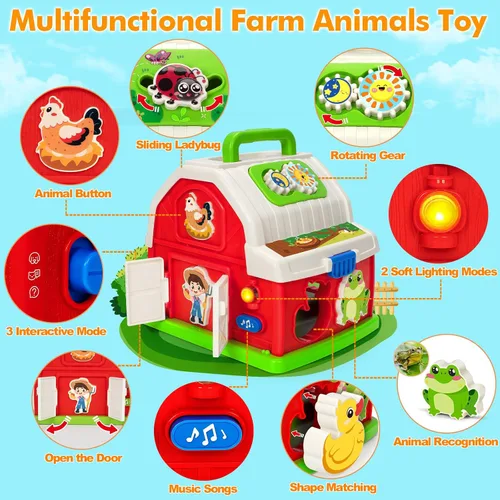 Vista 2 de Montessori - Juguetes para niños y niñas de 1, 2, 3 años, animales de granja musicales, juguete de granero con sonido y luz, juguetes de aprendizaje