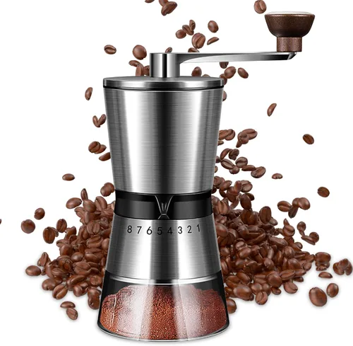 Vista 2 de Molinillo de café manual, capacidad de 6.53 oz con rebaba cónica de molienda de cerámica de 1.417 in, ajuste ajustable externo de 8 velocidades