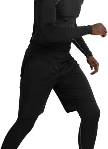 Vista 5 de BUYJYA 5 piezas de pantalones de compresión para hombre, camisa de manga larga, conjunto atlético, ropa de gimnasio, entrenamiento, regalo del día