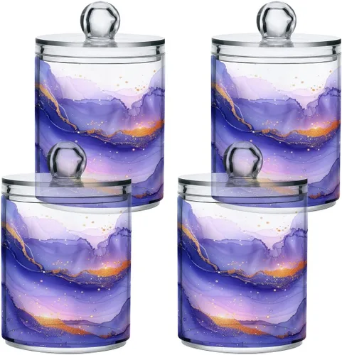 Vista 2 de Nander Paquete de 2 dispensadores de soporte Qtip – Hermoso juego de tarros de boticario de plástico transparente con textura de mármol