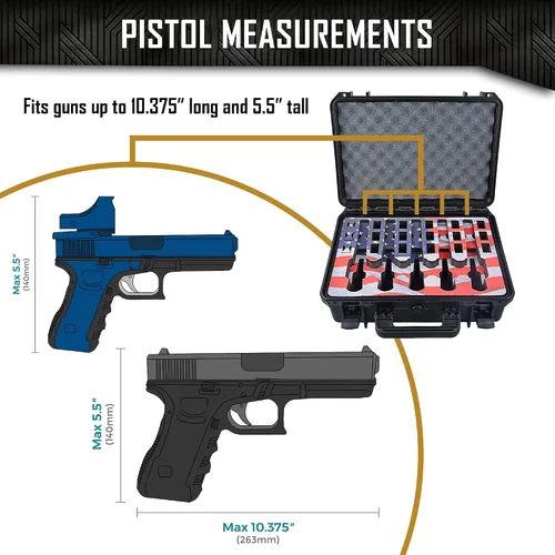 Vista 7 de Estuche para Armas de 5 Pistolas y 18 Cargadores con Inserción de Espuma Personalizada MyCaseBuilder - Impermeable, Resistente - Porta Armas