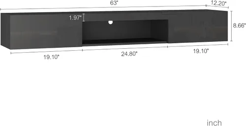 Vista 7 de Soporte flotante para TV montado en la pared con toma de corriente, moderno centro de entretenimiento flotante para TV de 70 pulgadas, estante