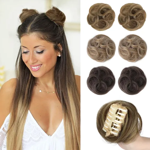 Vista 23 de REECHO Space Bun Hair Pieces, 2 piezas de mini clips de garra en moños desordenados y orejas de gato, extensiones de moño de cabello falso HB001