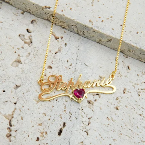 Vista 4 de 925 Sterling Silver Custom Name Necklace with Birthstone Heart, Personalized Jewelry for Women