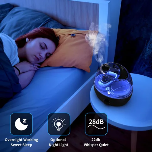 Vista 4 de Humidificadores para dormitorio y habitación grande, humidificador de niebla fría de 2.2L para bebé, 30 horas con funcionamiento silencioso