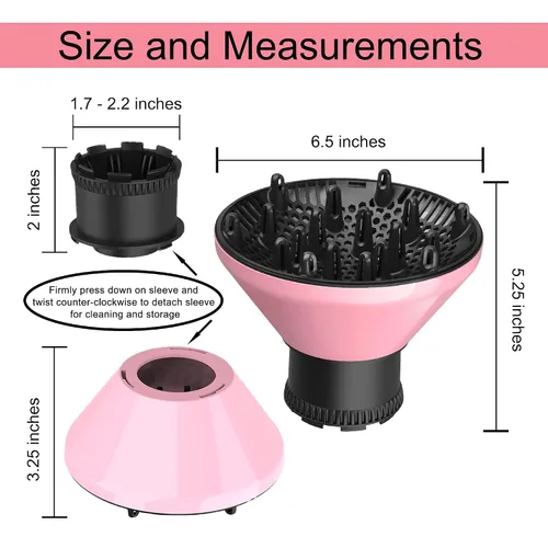 Vista 7 de Difusor universal para secador de pelo, accesorio adaptable para secador de pelo para boquillas de secador de pelo de 4.3 a 5.6 cm de diámetro (Rosa)