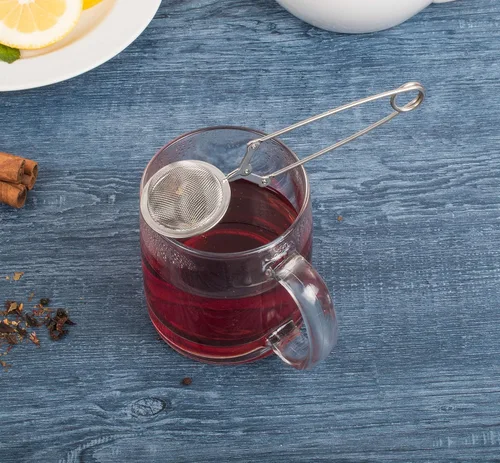 Vista 5 de HIC Kitchen Infusor de té de bola a presión, acero inoxidable 18/8, para té de hojas sueltas y especias para calentar Plateado