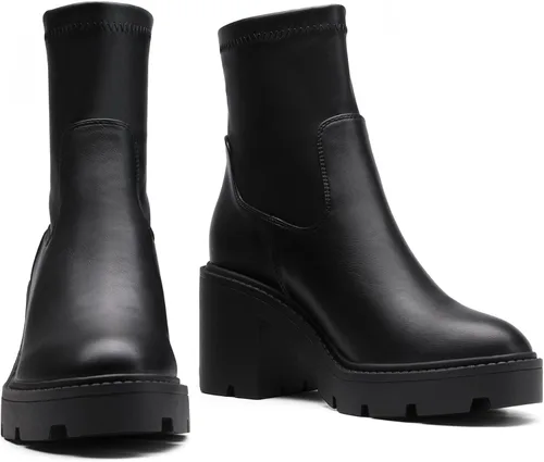 Vista 3 de DREAM PAIRS Chelsea - Botas de plataforma para mujer con tacón grueso, suela de lengüeta, botines