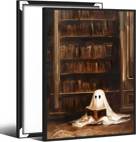 Vista 40 de Arte de pared vintage de Halloween embrujado de granja, parche de calabaza rústica con bonitos fantasmas, póster impreso en lienzo espeluznante