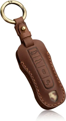 Vista 7 de Funda de cuero para llavero inteligente, funda de protección completa compatible con Porsche 911 Cayenne Macan Panamera Taycan 3 4 botones, 3 3