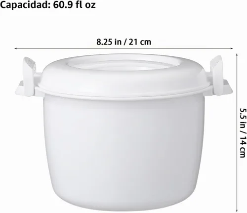 Vista 2 de Olla arrocera para microondas, olla para pasta para microondas, vaporizador de arroz de 1.9 cuartos de galón con tapa de bloqueo, ollas de pollo