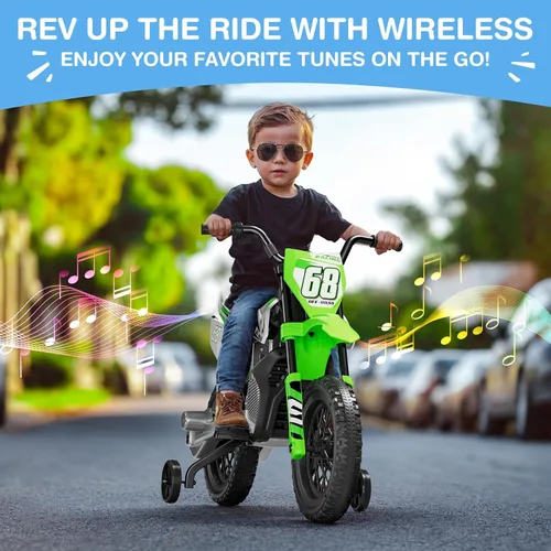 Vista 2 de JOYSTROLL Motocicleta para niños de 12 V, motocicleta de 2 x 25 W A-green