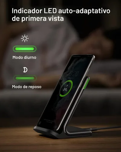 Vista 3 de INIU Cargador inalámbrico, estación de carga rápida Qi certificada de 15 W con luz adaptativa amigable para el sueño compatible con iPhone 17 16 15