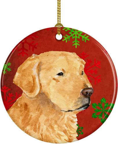 Vista 39 de Caroline's Treasures Affenpinscher - Adorno de cerámica para colgar en el árbol de Navidad con copos de nieve rojos y verdes, para el hogar