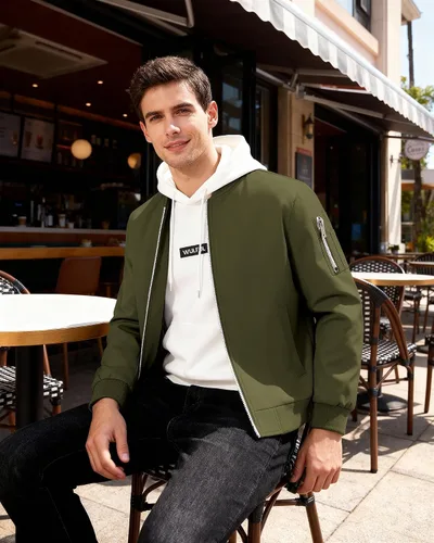 Vista 2 de WULFUL Chaqueta Bomber para Hombre Ligera Casual Cortavientos con Cremallera Abrigo con Bolsillo
