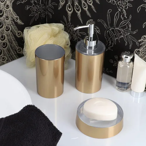 Vista 6 de Bandeja dispensadora de taza de jabón de oro cepillado dorado Draining soap bar holder, for bath and kitchen sink, countertop, modern decor, Gold