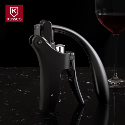Vista 4 de KEISSCO Abridor de vino compacto con palanca vertical sacacorchos Abridor de botellas de vino con cortador de papel de aluminio y tornillo adicional