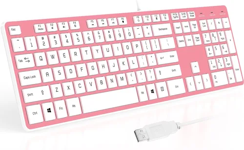 Vista 17 de Teclado con cable USB, teclas cómodas y silenciosas de chocolate, teclado de computadora ultradelgado y duradero con cable (QWERTY) para PC, Windows