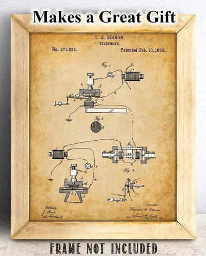 Vista 5 de Thomas Edison Telephone Patent Print – Historic Invention Wall Art, Technology Office Display, Library Decor, Gift for Engineers, 11x14 Unframed