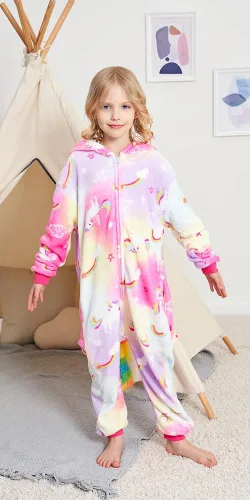 Vista 3 de Kids Unicorn Onesie Animal Pajamas Halloween Cosplay Costume Sleepwear Gift for Girls