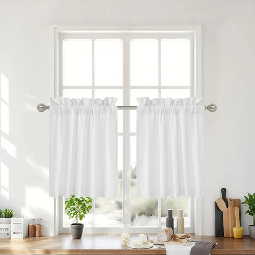Vista 14 de RYB HOME - Cortinas de café de 24 pulgadas de largo, cortinas cortas de lino traslúcidas para ventana pequeña, cortina de media privacidad con Angora