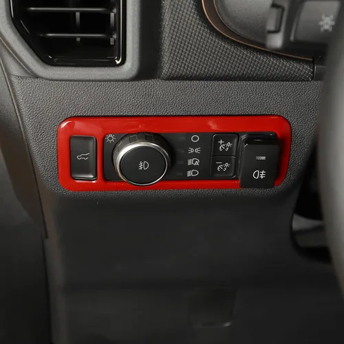 Vista 5 de Jimen Compatible con Ford Bronco Sport 2021-2022, cubierta del panel del interruptor de los faros delanteros, accesorios para moldura interior (rojo)