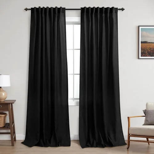 Vista 99 de Cortinas rústicas color beige tostado de 42 x 84 pulgadas de largo para sala de estar, juego de 2 paneles transparentes de lino natural, imitación