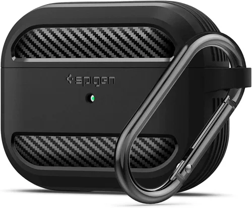 Vista 10 de Spigen Rugged Armor - Funda de protección contra caídas con mosquetón diseñada para AirPods Pro (2019), color carbón
