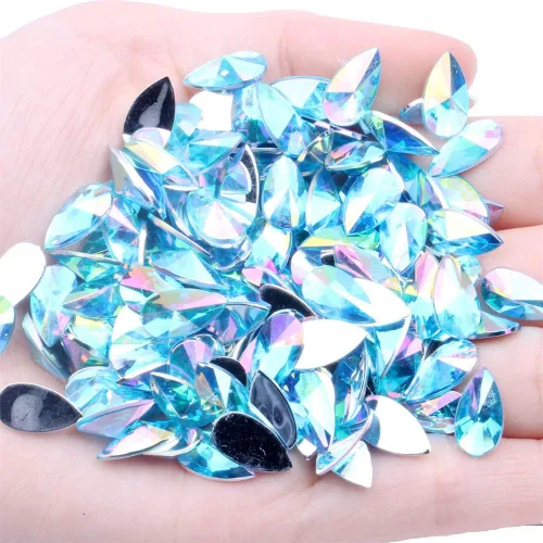 Vista 12 de 200 diamantes de imitación de gota de agua, diamantes de imitación de resina con parte trasera plana para manualidades, ropa, decoración de Verde AB