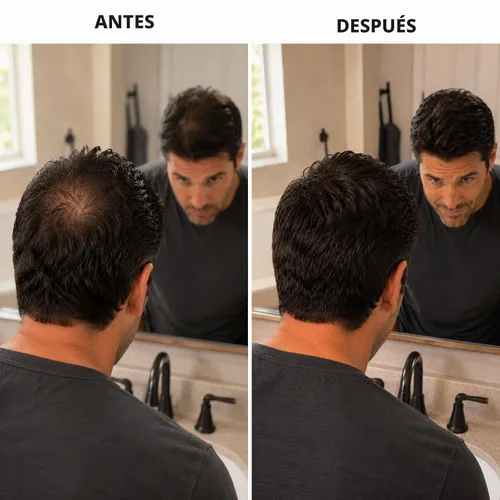 Vista 2 de Polvos para el cabello sin talco, 0.32 oz. Corrector de pérdida de cabello resistente al agua. Naturalmente más grueso que las fibras capilares